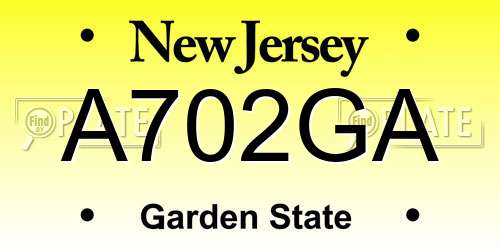 A702GA New Jersey License Plate