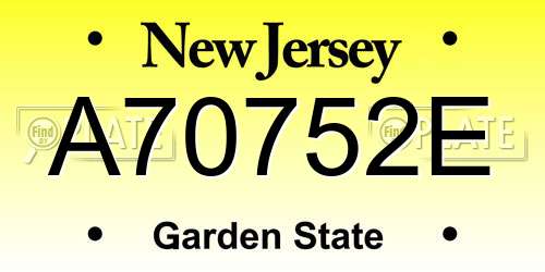 A70752E New Jersey License Plate