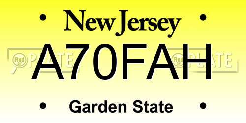 A70FAH New Jersey License Plate