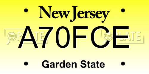 A70FCE New Jersey License Plate