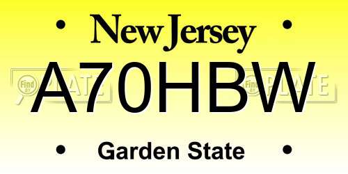 A70HBW New Jersey License Plate