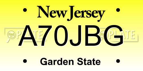 A70JBG New Jersey License Plate