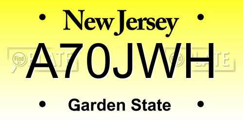 A70JWH New Jersey License Plate