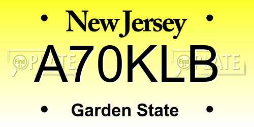 A70KLB New Jersey License Plate