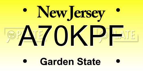 A70KPF New Jersey License Plate
