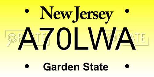 A70LWA New Jersey License Plate