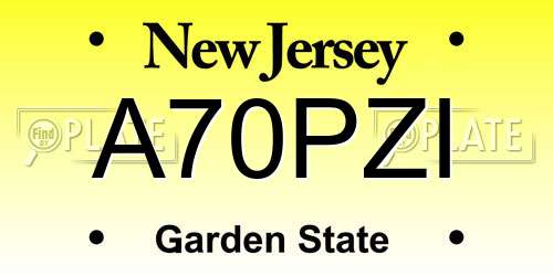 A70PZI New Jersey License Plate
