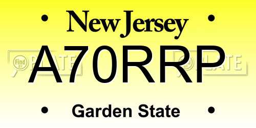 A70RRP New Jersey License Plate