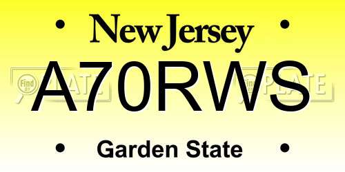 A70RWS New Jersey License Plate