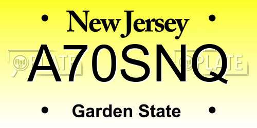 A70SNQ New Jersey License Plate