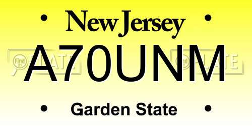 A70UNM New Jersey License Plate