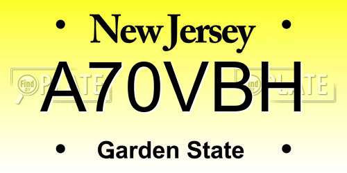 A70VBH New Jersey License Plate