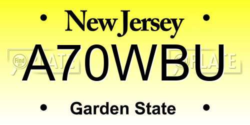 A70WBU New Jersey License Plate