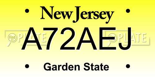 A72AEJ New Jersey License Plate