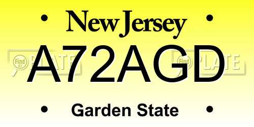 A72AGD New Jersey License Plate