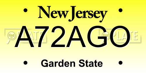 A72AGO New Jersey License Plate