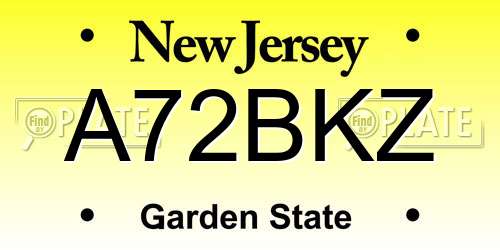 A72BKZ New Jersey License Plate