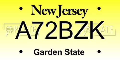 A72BZK New Jersey License Plate