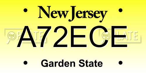 A72ECE New Jersey License Plate