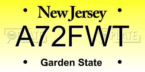 A72FWT New Jersey License Plate