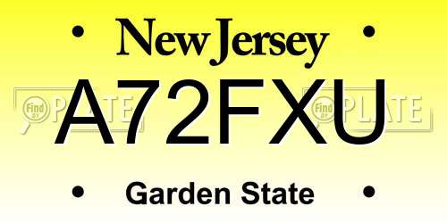 A72FXU New Jersey License Plate