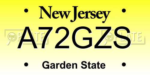 A72GZS New Jersey License Plate