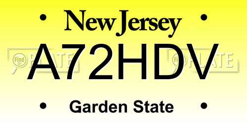 A72HDV New Jersey License Plate