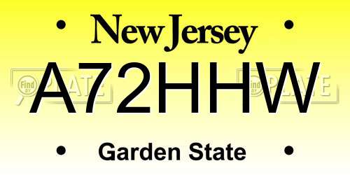 A72HHW New Jersey License Plate