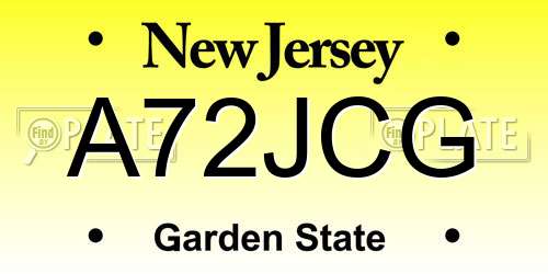 A72JCG New Jersey License Plate