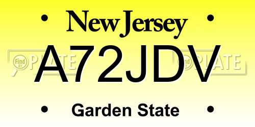 A72JDV New Jersey License Plate