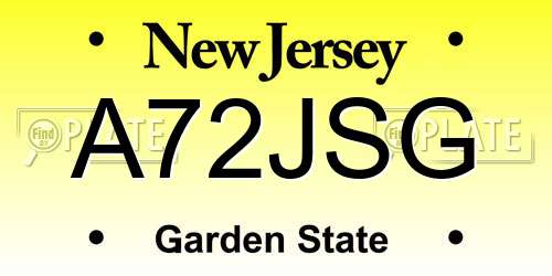 A72JSG New Jersey License Plate
