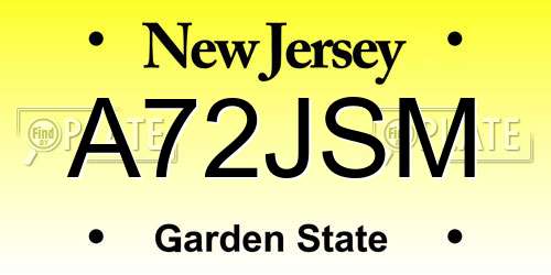 A72JSM New Jersey License Plate