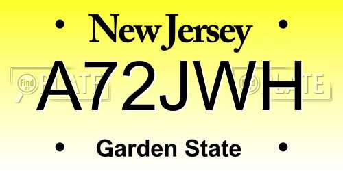 A72JWH New Jersey License Plate