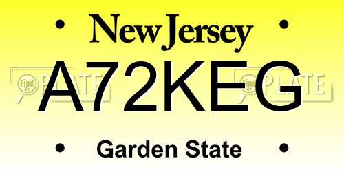 A72KEG New Jersey License Plate