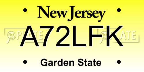 A72LFK New Jersey License Plate