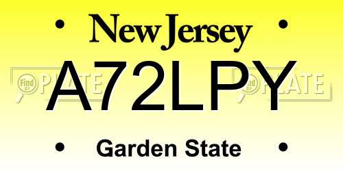 A72LPY New Jersey License Plate
