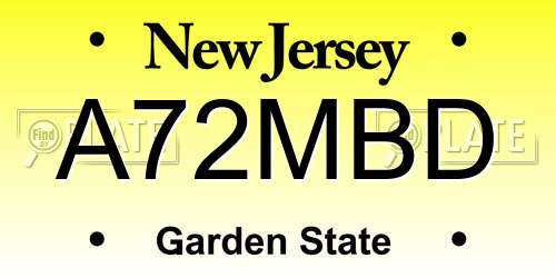A72MBD New Jersey License Plate