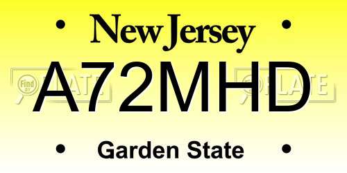 A72MHD New Jersey License Plate