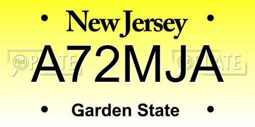 A72MJA New Jersey License Plate