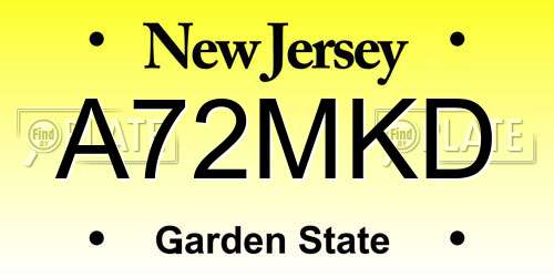 A72MKD New Jersey License Plate