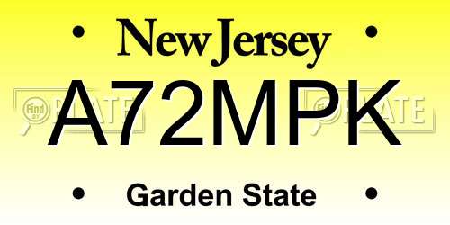 A72MPK New Jersey License Plate