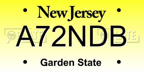 A72NDB New Jersey License Plate