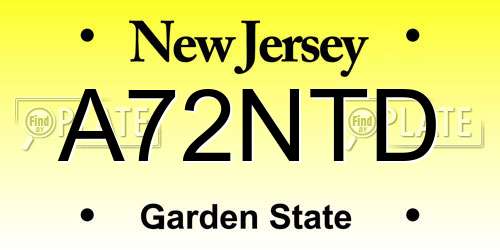 A72NTD New Jersey License Plate
