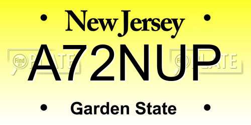 A72NUP New Jersey License Plate