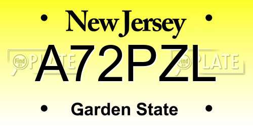 A72PZL New Jersey License Plate