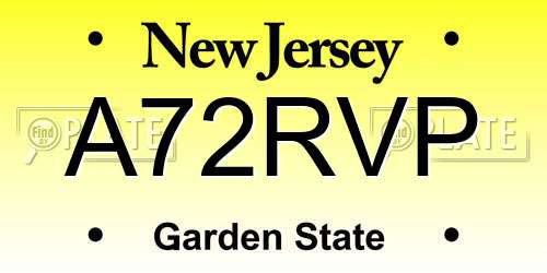 A72RVP New Jersey License Plate
