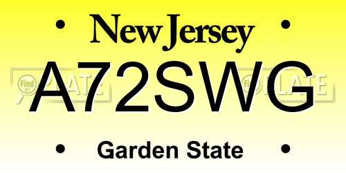 A72SWG New Jersey License Plate