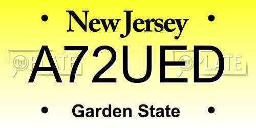 A72UED New Jersey License Plate