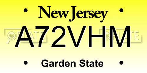 A72VHM New Jersey License Plate
