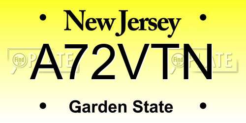 A72VTN New Jersey License Plate